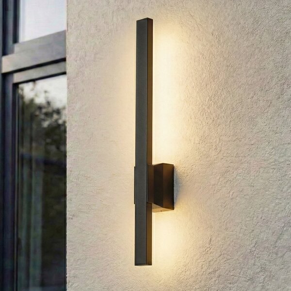 Lindby Aplică de exterior cu LED Sakari, negru, aluminiu, înălțime 50 cm, Negru, Aluminiu, Modern