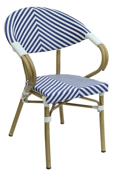 Scaun de gradina Isaia aluminiu natural textilena albastru si alb 57x57x83 cm
