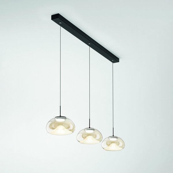 Fabas Luce Suspensie cu LED Brena, coniac, 3 lumini, reglabilă, CCT, reglabil, Camera de zi / sufragerie, Sticlă, Design