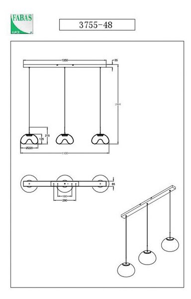 Fabas Luce Suspensie cu LED Brena, coniac, 3 lumini, reglabilă, CCT, reglabil, Camera de zi / sufragerie, Sticlă, Design