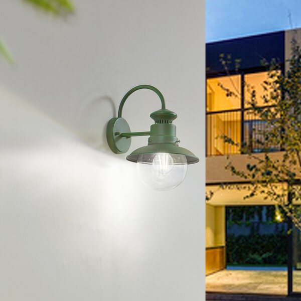 Lindby Aplică de exterior Celinor, verde, oțel, Ø 15 cm, reglabil, Verde, Metal, Casă de țară / Rustic, Soclu de perete jos