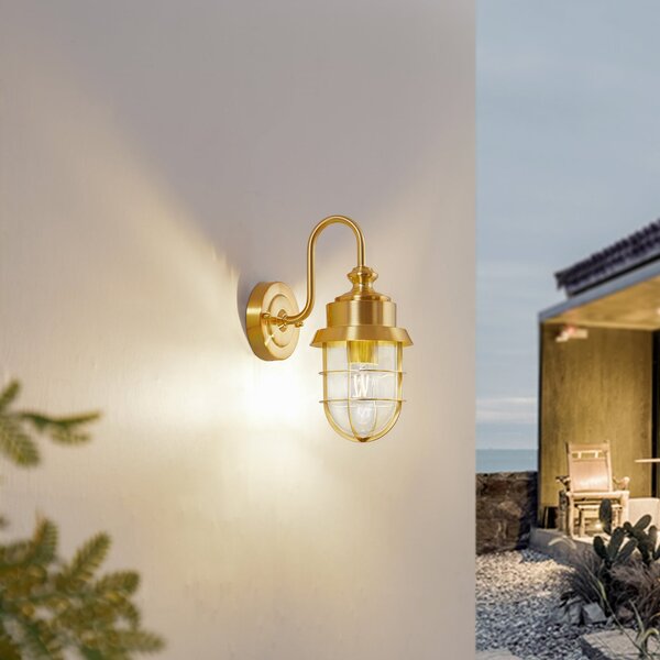 Lindby Aplică pentru exterior Adalie, culoare alamă, oțel inoxidabil, reglabil, Auriu / Alamă, Oțel inoxidabil, Casă de țară / Rustic, Soclu de perete jos