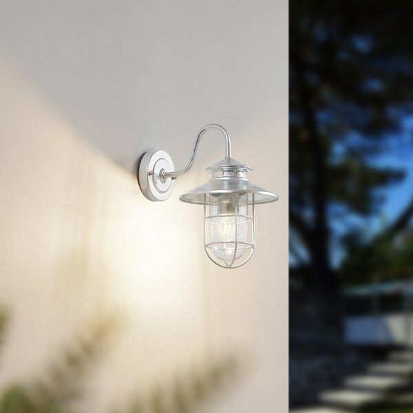 Lindby Lampa de exterior Naleta, din oțel zincat, reglabil, Metalic, Metal, Design industrial, Soclu de perete jos
