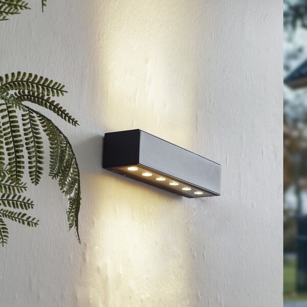 Lucande Lampa de perete pentru exterior cu LED Selim, lungime 30 cm, negru, Negru, Aluminiu, Modern