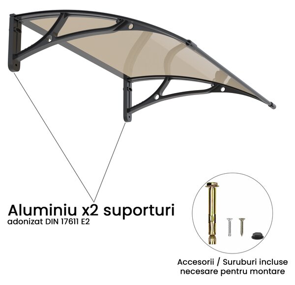 Copertina PLEXIGLAS PRO 100x120 cm, Policarbonat Acrylic 2.5 mm, Suporturi din Aluminiu, Negru/Bronz