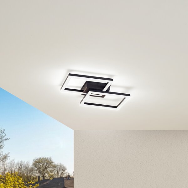Lindby LED-Außendeckenlampe Finian, 48cm x 48cm, CCT dimabil, reglabil, Negru, Plastic, Modern