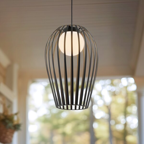 Lucande Lampa suspendată de exterior Marrin, negru, metal, Ø 31 cm, reglabil, Negru, Camera de zi / sufragerie, Metal, Modern