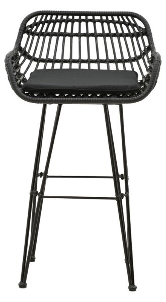 Scaun de bar pentru exterior, Model Naoki, culoare negru, metal si poliratan, 52x50x90 cm