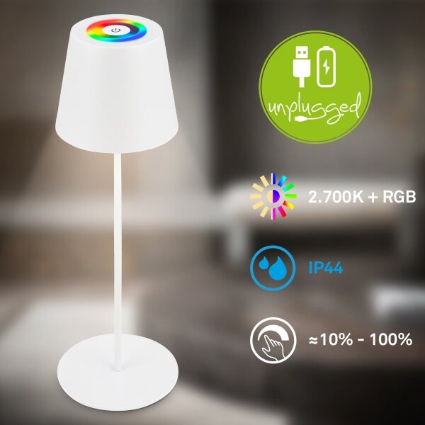 Briloner 7510016 - Lampă de birou LED RGBW CALIDA, reglabilă, 2,5W/5V IP44 1200 mAh, albă