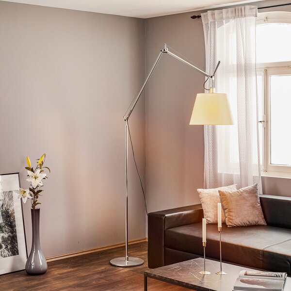 Artemide Lampadar Tolomeo Mega, alb/aluminiu, pergament, dimabil, reglabil, Metalic, Camera de zi / sufragerie, Metal, Design