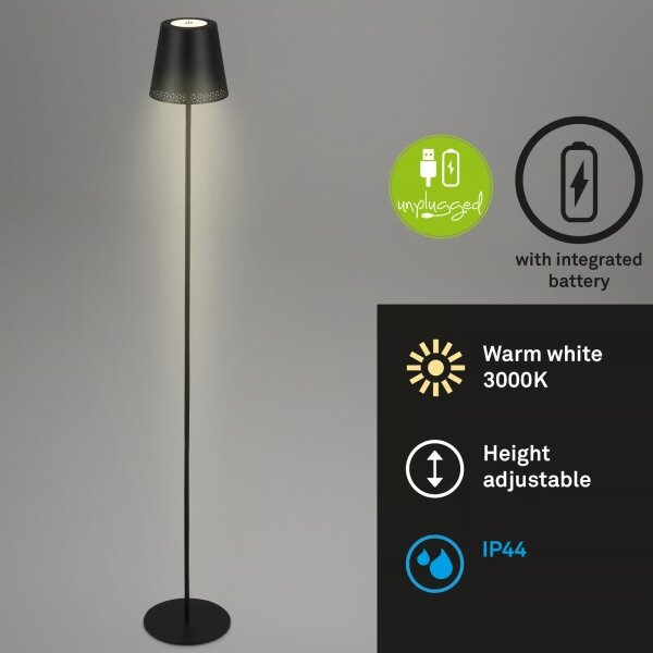 Briloner 1438015 - Lampă de podea LED dimabilă KIKI, 4,3 W/5 V, IP44, 2600 mAh, negru