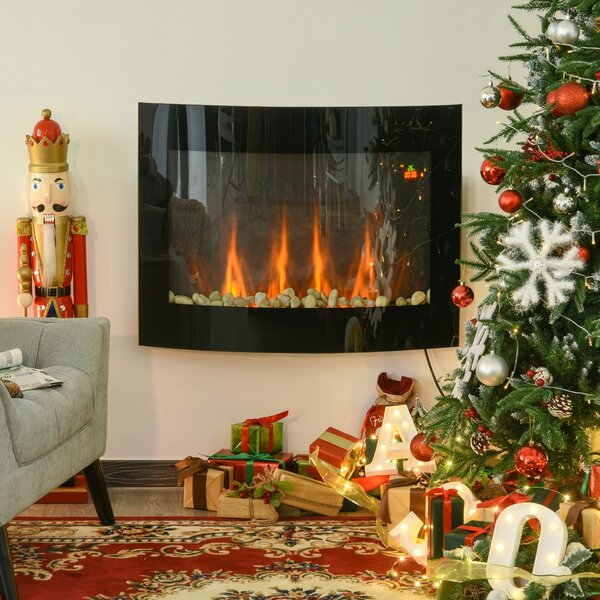 Semineu electric, soba electrica, incalzitor pentru interior cu electricitate, efect de flacara 65x11.4x52 cm, negru HOMCOM | Aosom RO