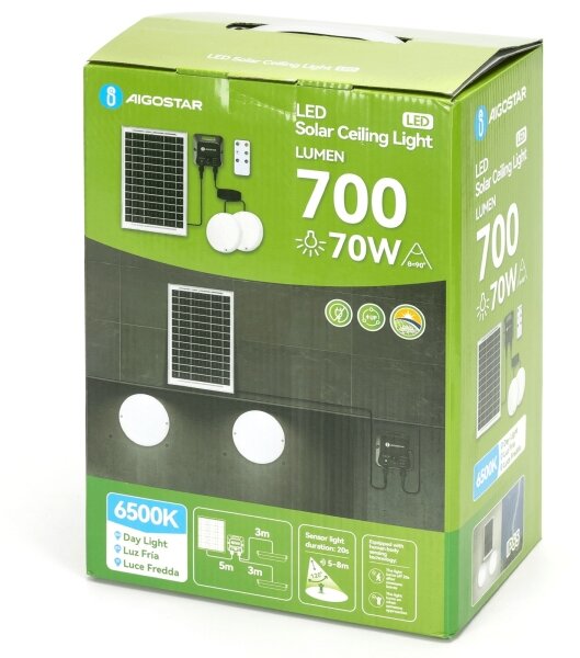 Aigostar - Plafonieră LED solară 2xLED/35W/3,7V 6000 mAh IP65 + telecomandă