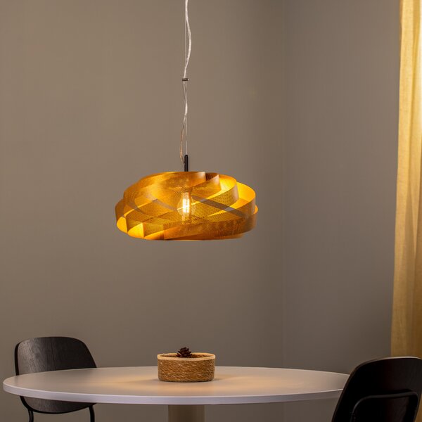 Euluna Lampă suspendată Vento, aurie, Ø 50 cm, reglabil, Auriu / Alamă, Camera de zi / sufragerie, Metal, Modern