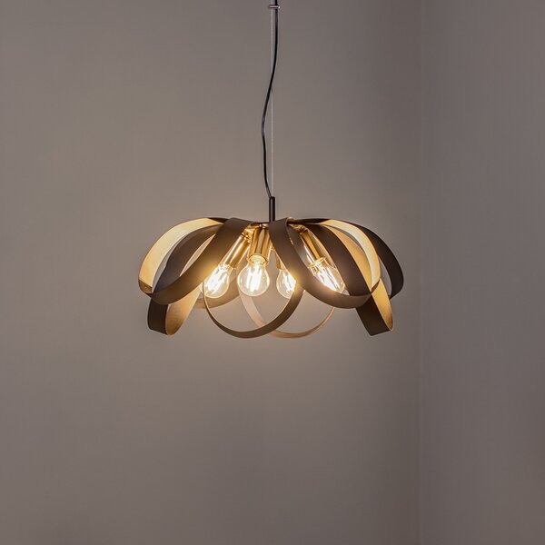 Euluna Lampă suspendată Petla, negru/auriu, metal, Ø 65 cm, reglabil, Negru, Camera de zi / sufragerie, Metal, Modern