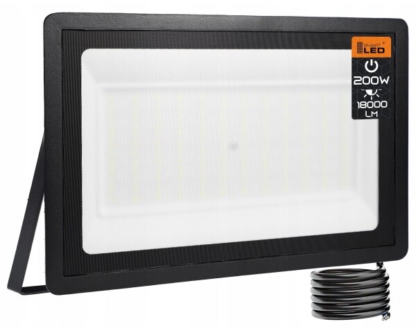 Proiector LED exterior 200W, 230V, 4500K, IP65, negru