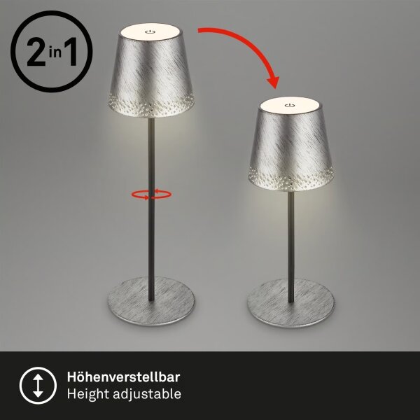 Brilo - Lampă de birou LED reîncărcabilă, cu control tactil KIKI LED/2,6W/5V IP44 2600 mAh argintie