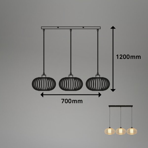 Briloner 4759031 - Lustră suspendată pe cablu, 3xE27/10W/230V, negru/bambus