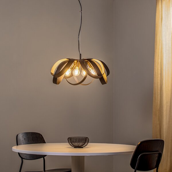 Euluna Lampă suspendată Petla, negru/auriu, metal, Ø 65 cm, reglabil, Negru, Camera de zi / sufragerie, Metal, Modern