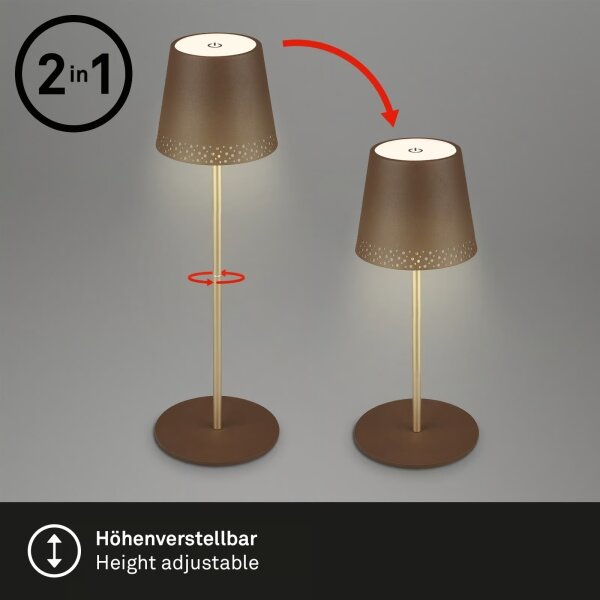 Brilo - Lampă de masă LED KIKI, reîncărcabilă, cu control tactil, 2,6W/5V, IP44, 2600 mAh, maro