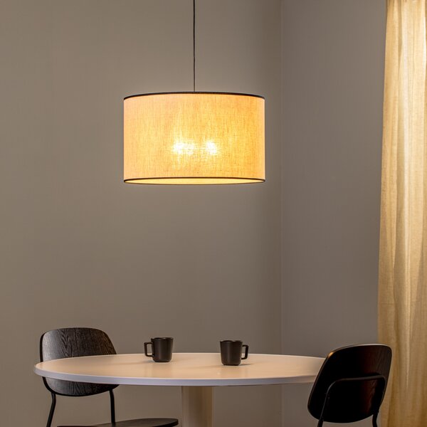 Euluna lampă suspendată Ramka, Ø 50 cm, reglabil, Bej, Camera de zi / sufragerie, Țesătură / Textil, Modern