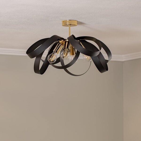 Euluna plafonieră Petla, negru/auriu, metal, Ø 65 cm, reglabil, Negru, Camera de zi / sufragerie, Metal, Modern
