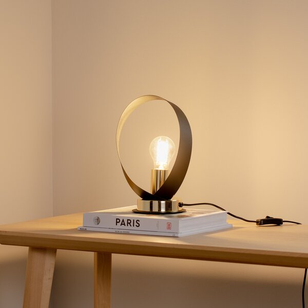 Euluna Lampă de masă Petla, negru/auriu, metal, Ø 19 cm, Negru, Camera de zi / sufragerie, Metal, Modern