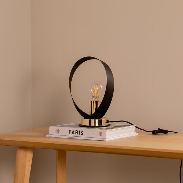 Euluna Lampă de masă Petla, negru/auriu, metal, Ø 19 cm, Negru, Camera de zi / sufragerie, Metal, Modern