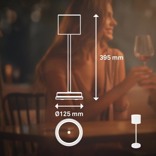 Briloner 7521016 - Lampă de birou LED SIGO cu dimmer, 2,5 W / 5 V, IP44, 2600 mAh, albă