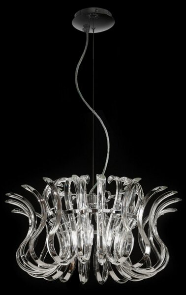 Metallux Diametru 50 cm - lampă suspendată din sticlă Wave, reglabil, Transparent, Camera de zi / sufragerie, Sticlă, Design, Suspensie cu flacără unică