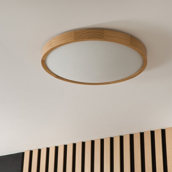 Brilagi-LED RGBW Plafonieră dimabilă CARVALHO SLIM 3xE27/9W/230V Wi-Fi stejar, diametru 47 cm