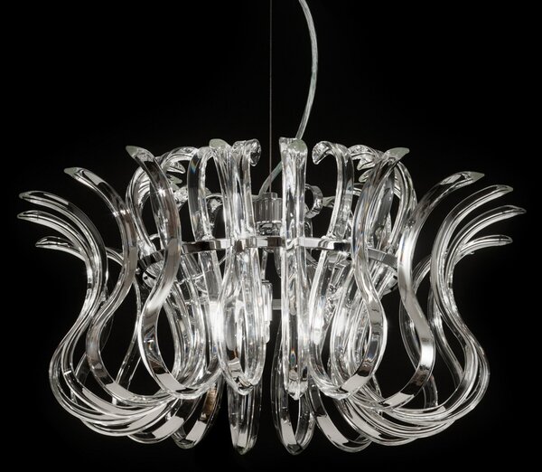 Metallux Diametru 50 cm - lampă suspendată din sticlă Wave, reglabil, Transparent, Camera de zi / sufragerie, Sticlă, Design, Suspensie cu flacără unică