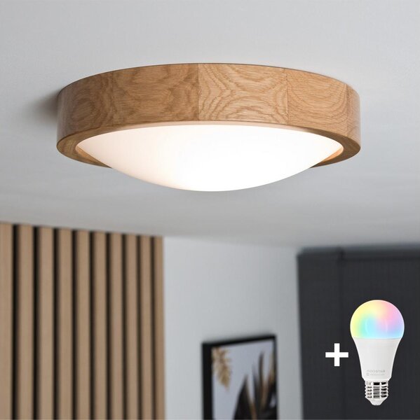 Brilagi-LED RGBW Plafonieră reglabilă CARVALHO SLIM, 1xE27/9W/230V, Wi-Fi, stejar natural, diametru 27 cm