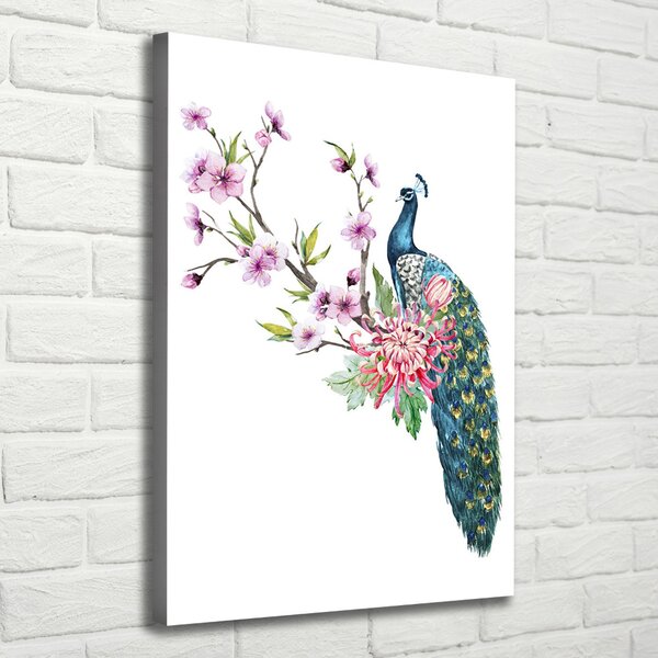 Tablou pe pânză canvas Peacock și flori