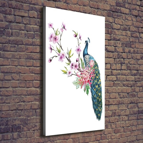Tablou pe pânză canvas Peacock și flori