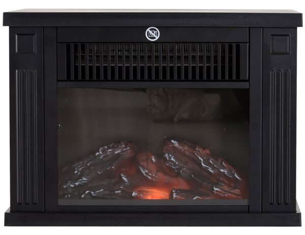 Șemineu Electric de PodeaPutere 600W/1200W din Plastic și Sticlă Temperată Negru, 34x17x25cm HOMCOM | Aosom Romania