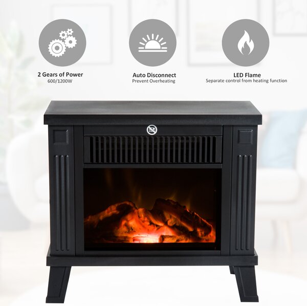Semineu electric 600W/1200W, Incalzitor electric, aparat de incalzire, aeroterma 34.5x17x31cm HOMCOM | Aosom Romania