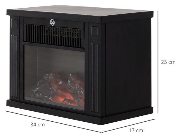 Șemineu Electric de PodeaPutere 600W/1200W din Plastic și Sticlă Temperată Negru, 34x17x25cm HOMCOM | Aosom Romania