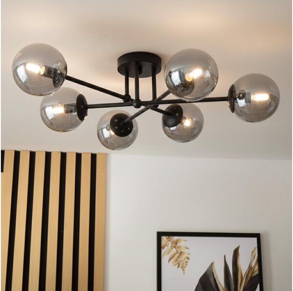 Brilagi - Lustru aplicat MALIVA 6xE14/15W/230V negru/fumuriu