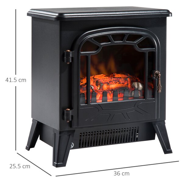 Semineu electric HOMCOM cu putere reglabila cu efect de flacara 900 W/1800 W, 36 x 25,5 x 41,5 cm, negru | Aosom Romania