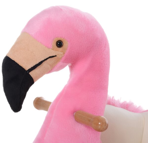 HOMCOM Balansoar Flamingo pentru Copii, Leagăn Moale din Pluș pe Structură de Lemn, Jucărie Interactivă 60x33x52cm Roz | Aosom Romania