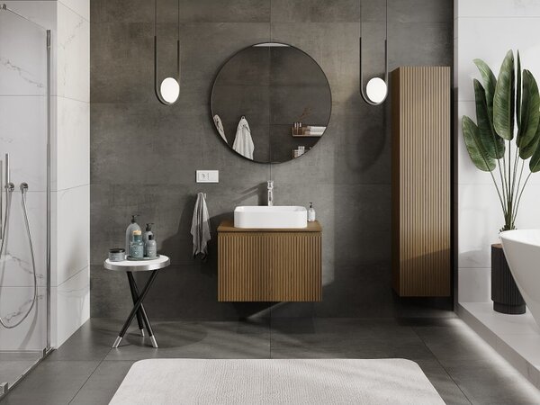 Mexen Rivel, mobilier de baie 70 cm cu blat, 1 sertar, canelat, nuc, 91A20-07047-1-BFC86