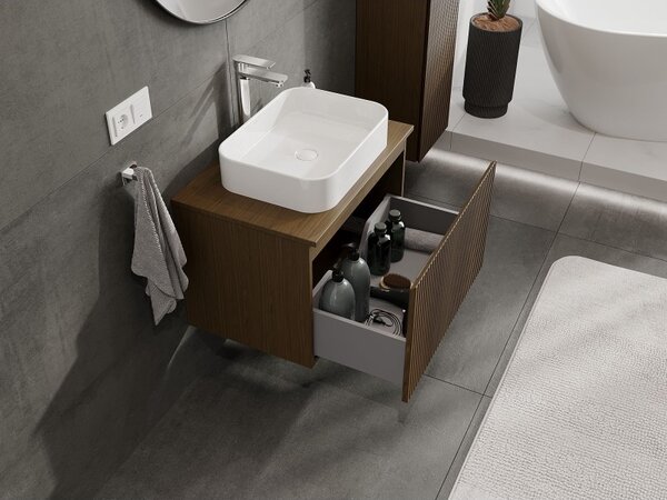 Mexen Rivel, mobilier de baie 70 cm cu blat, 1 sertar, canelat, nuc, 91A20-07047-1-BFC86