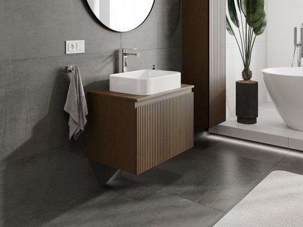 Mexen Rivel, mobilier de baie 70 cm cu blat, 1 sertar, canelat, nuc, 91A20-07047-1-BFC86