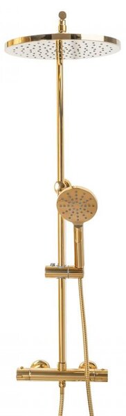 Erga Dubai, set coloană de duș termostatică cu duș tip ploaie 30cm și cap de duș, auriu strălucitor, ERG-YKA-BP.DUBAJ-THERM-30-GLD