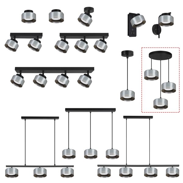 Brilagi - LED Pendul pe cablu AURA LUX 3xGX53/30W/230V negru/fumuriu