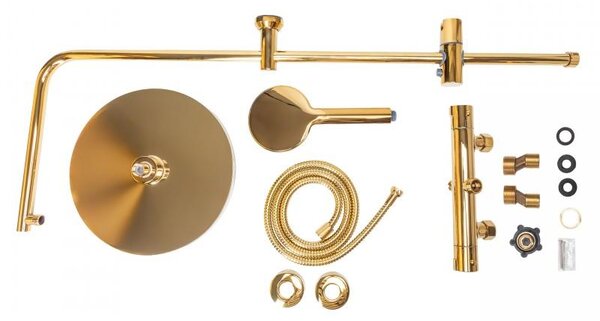 Erga Dubai, set coloană de duș termostatică cu duș tip ploaie 30cm și cap de duș, auriu strălucitor, ERG-YKA-BP.DUBAJ-THERM-30-GLD