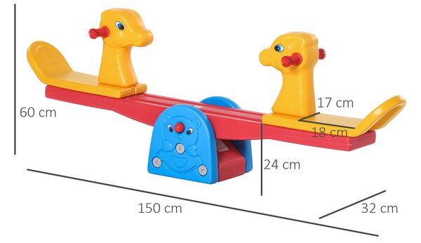 HOMCOM Leagăn Balansoar cu Mânere Antiderapante pentru Copii 1-4 Ani din Plastic HDPE, 150x32x60 cm, Multicolor | Aosom Romania