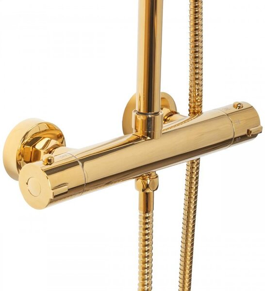 Erga Dubai, set coloană de duș termostatică cu duș tip ploaie 30cm și cap de duș, auriu strălucitor, ERG-YKA-BP.DUBAJ-THERM-30-GLD