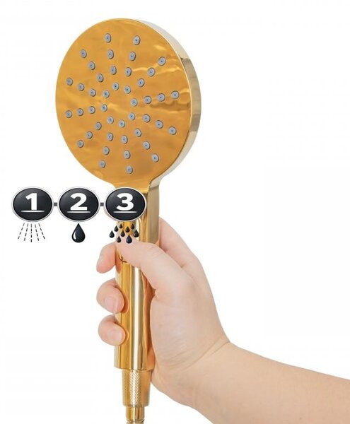 Erga Dubai, set coloană de duș termostatică cu duș tip ploaie 30cm și cap de duș, auriu strălucitor, ERG-YKA-BP.DUBAJ-THERM-30-GLD